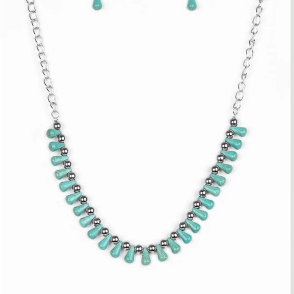 Paparazzi Silver Necklace with Turquoise Beads